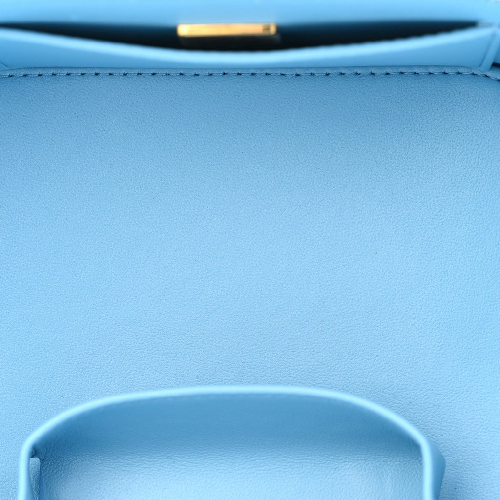 Caviar Quilted Top Handle Vanity Case With Chain Blue