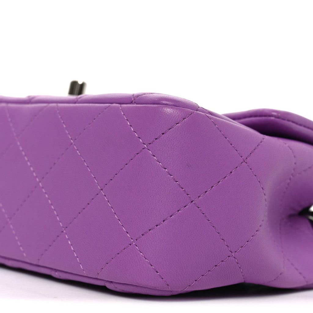 Lambskin Quilted Mini Rectangular Flap Purple