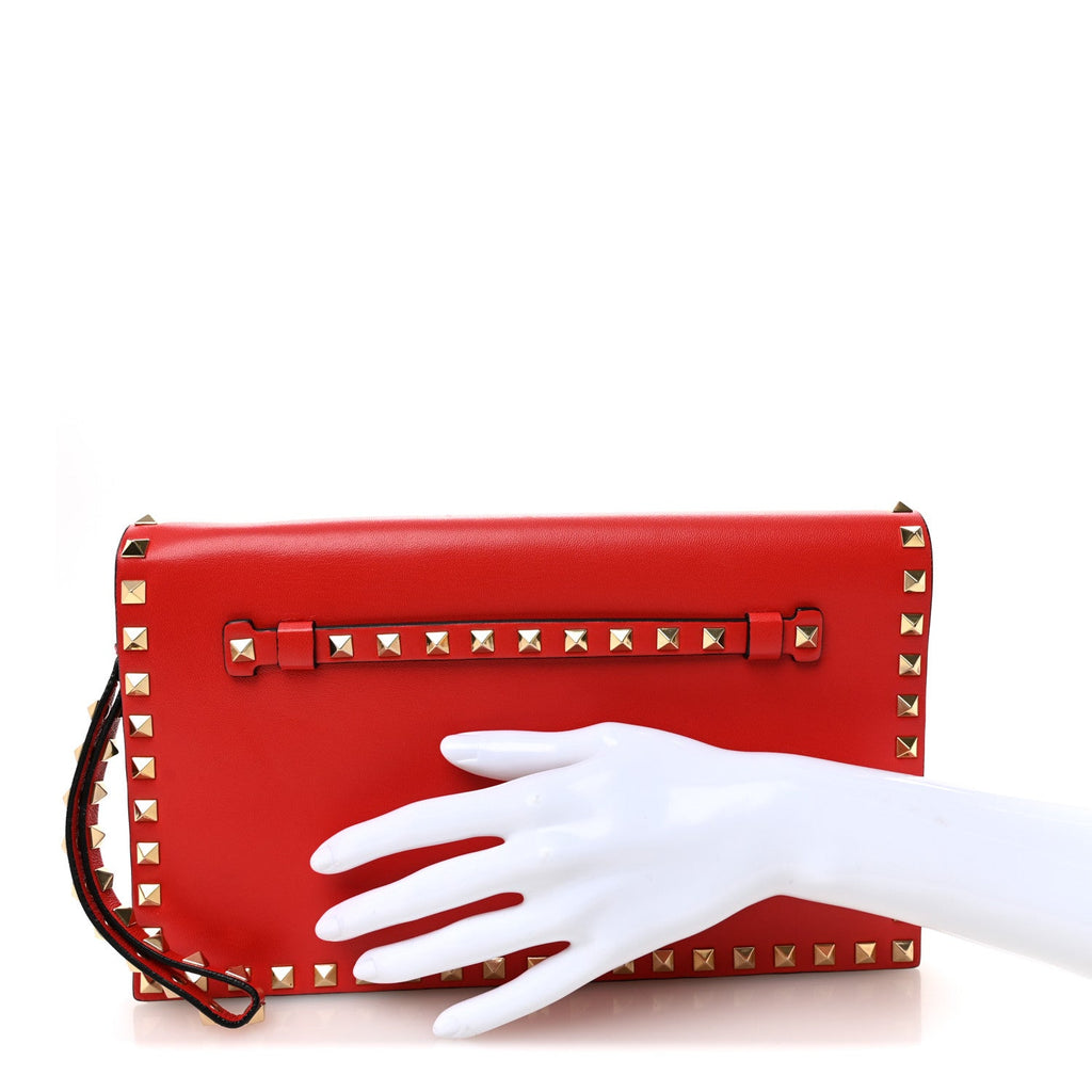 Nappa Rockstud Wristlet Clutch Rosso Valentino