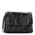 Crinkled Calfskin Matelasse Monogram Medium Niki Chain Satchel Black