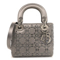 Satin Crystal Cannage Mini Lady Dior Gray
