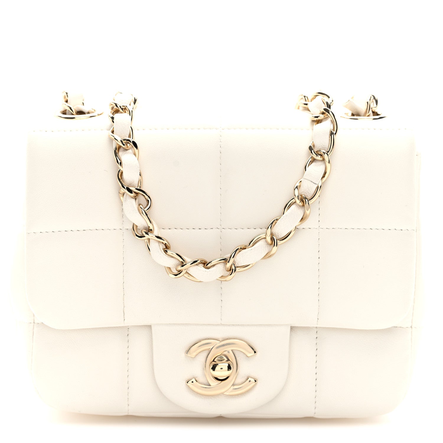 Lambskin Resin Crystal Square Quilted Mini Monacoco Flap White