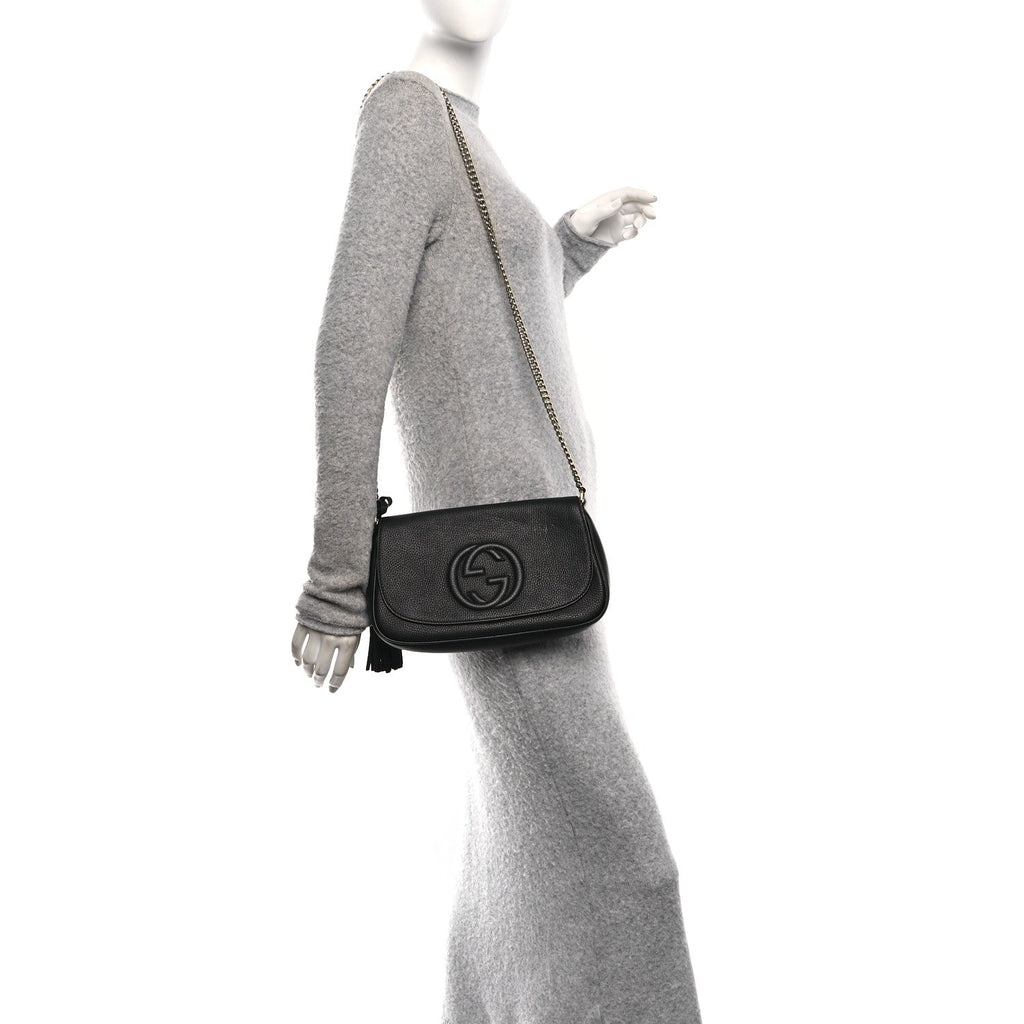 Pebbled Calfskin Medium Soho Flap Crossbody Black