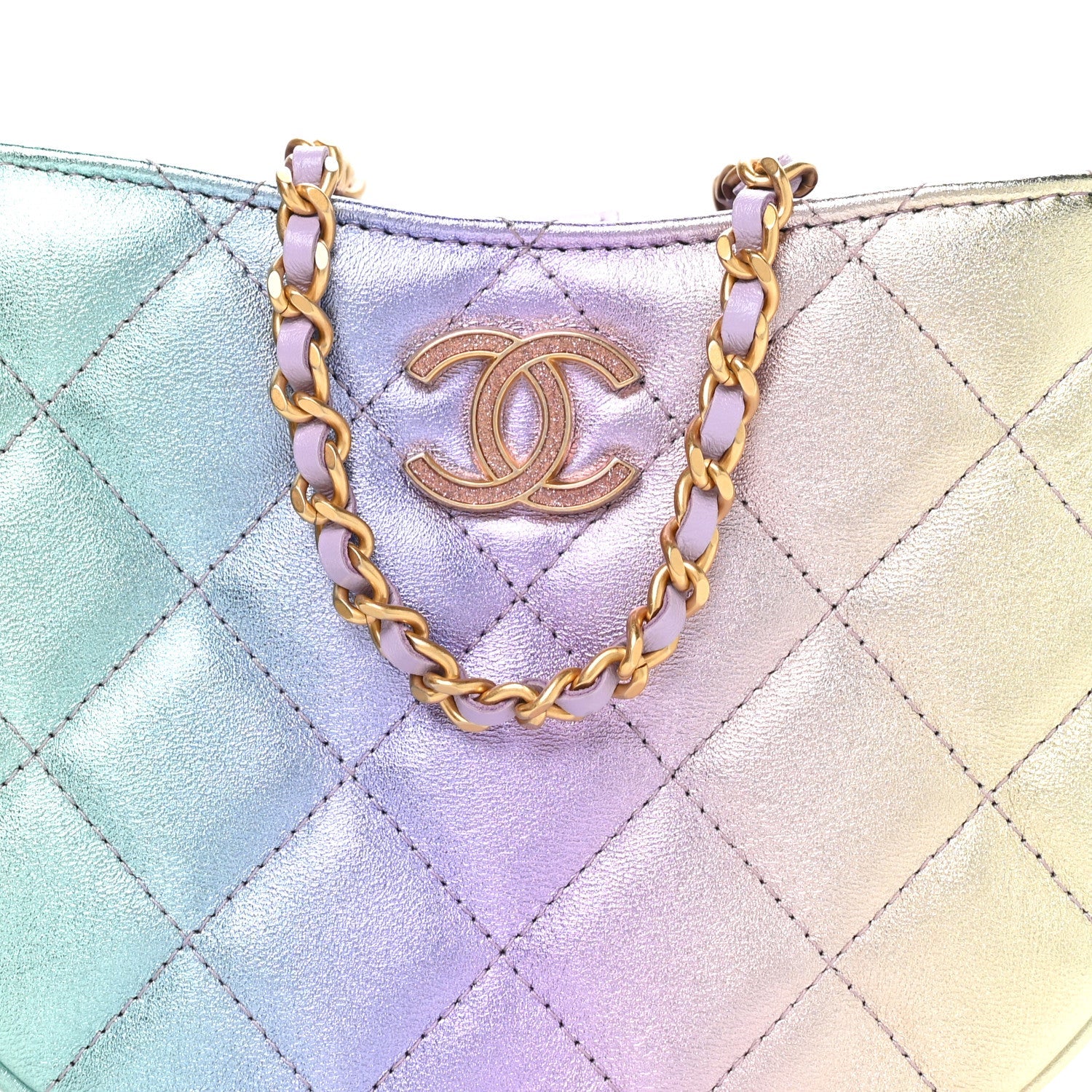 Gradient Metallic Lambskin Quilted Hobo Bag Pink Purple Green
