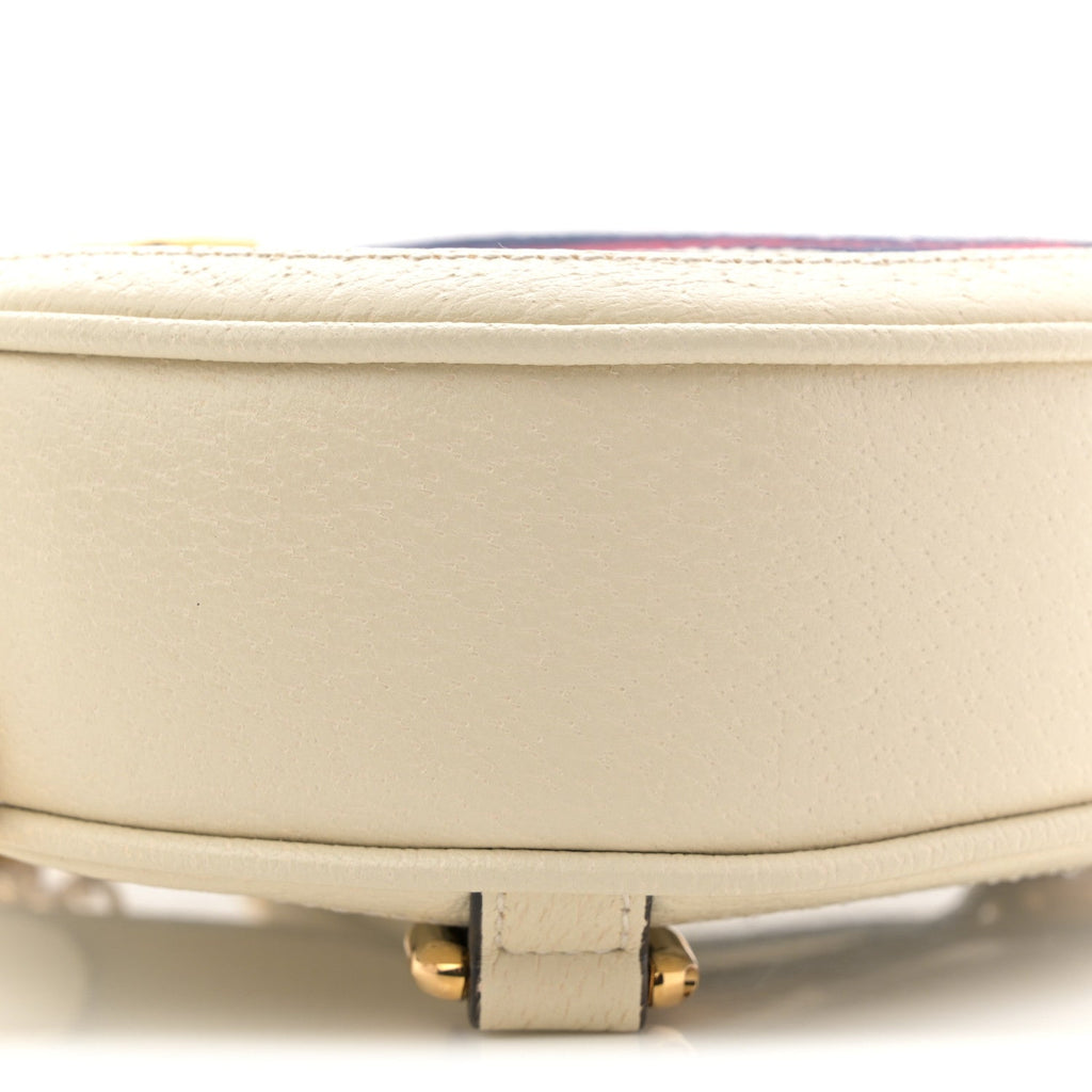 Textured Calfskin Web Mini Ophidia Round Backpack Mystic White