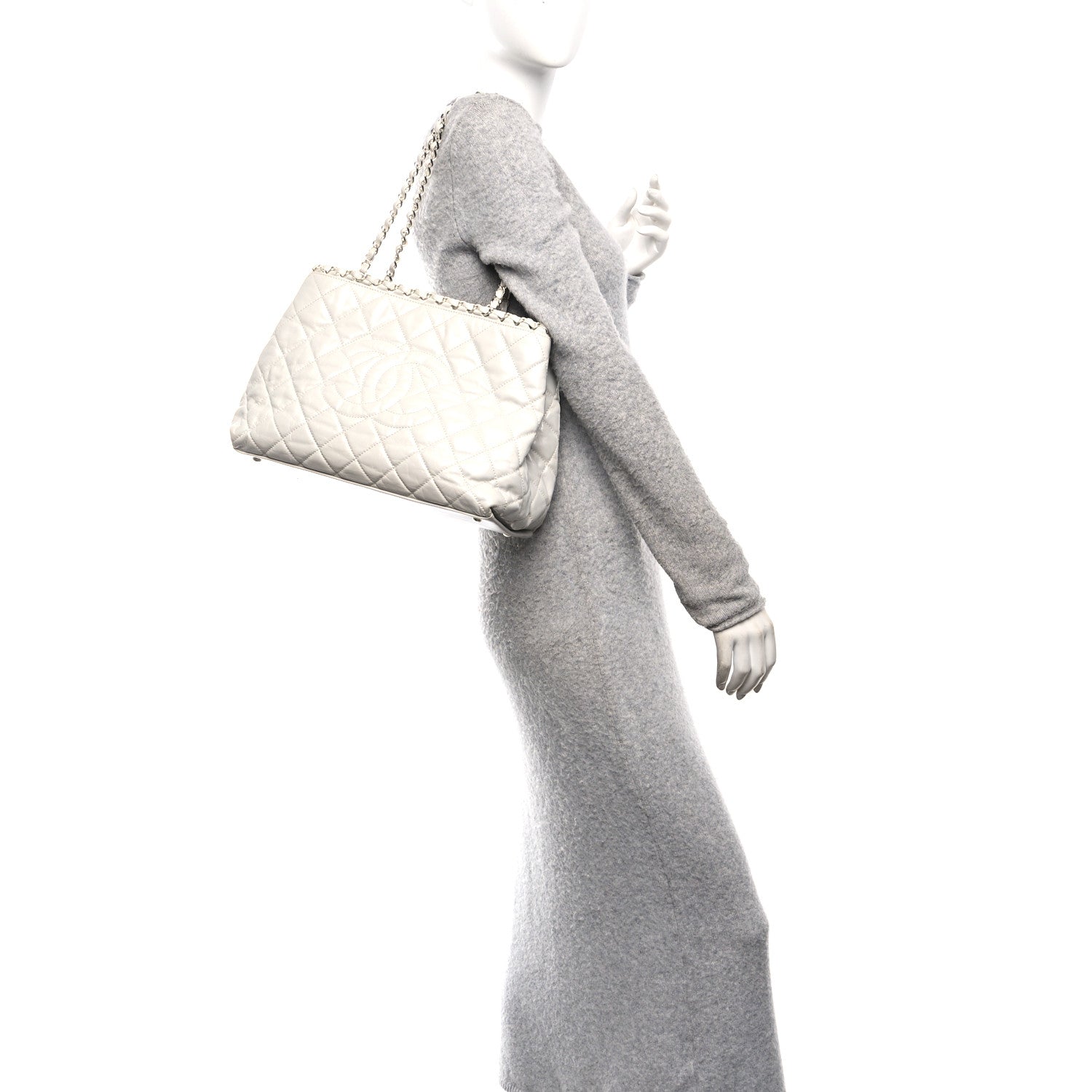 Glazed Calfskin Quilted Small Chain Me Tote Dark White