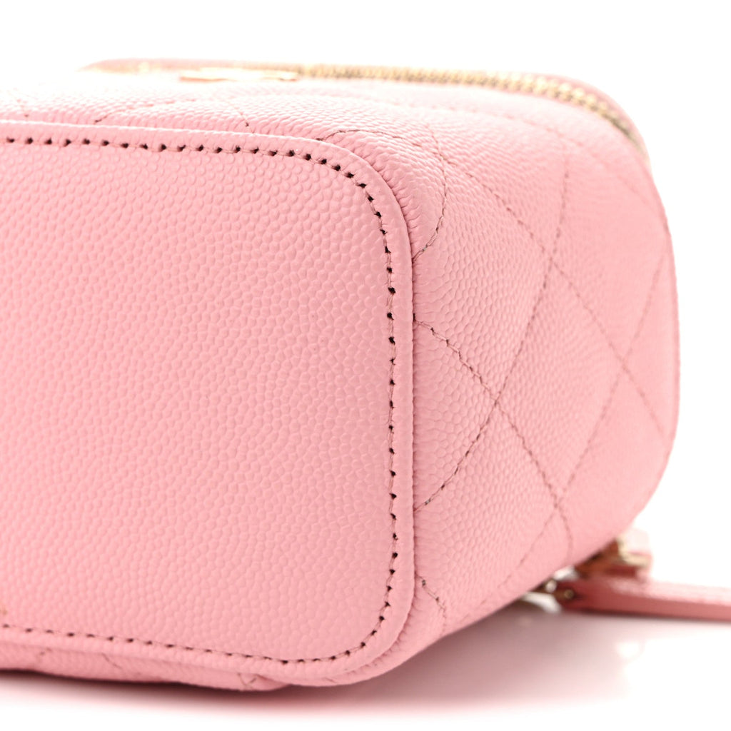 Caviar Quilted Mini Vanity Case With Chain Pink