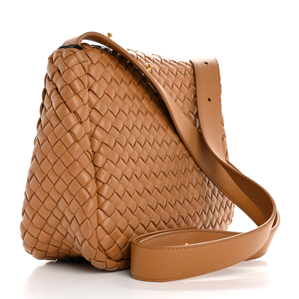 Nappa Intreccio Padded Small Cobble Shoulder Bag Caramel
