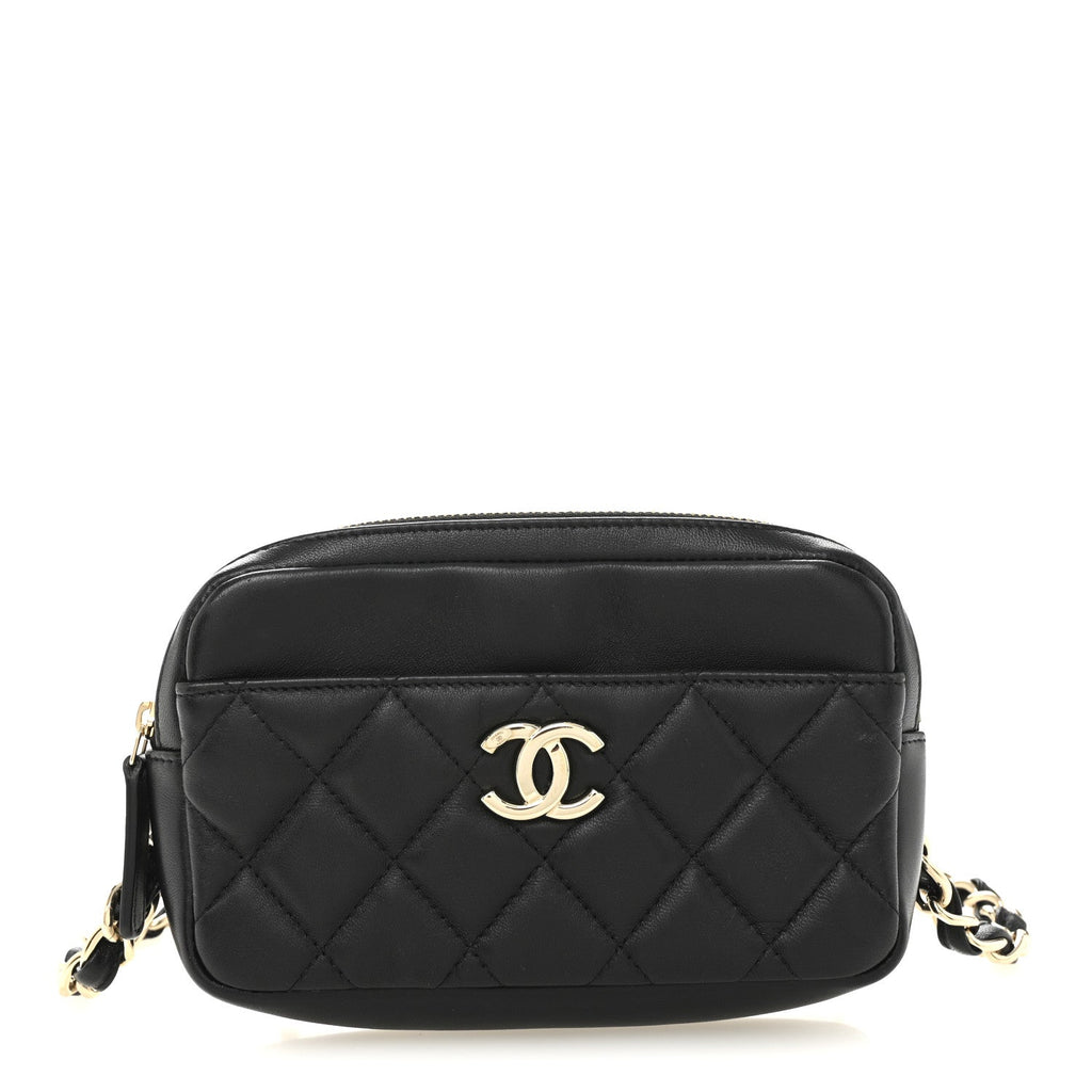 Lambskin Quilted Waist Bag Black