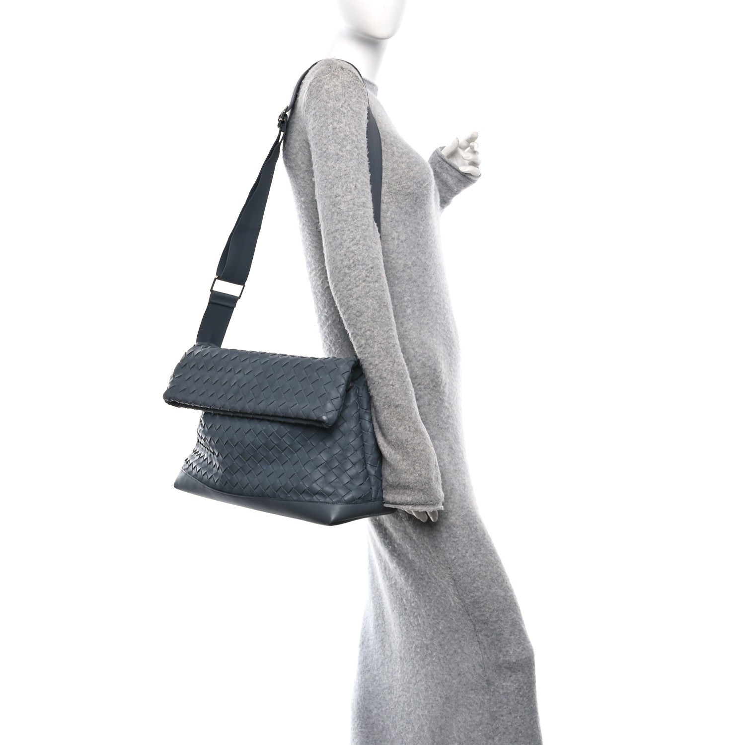 Nappa Intrecciato Large Fold Crossbody Messenger Thunder
