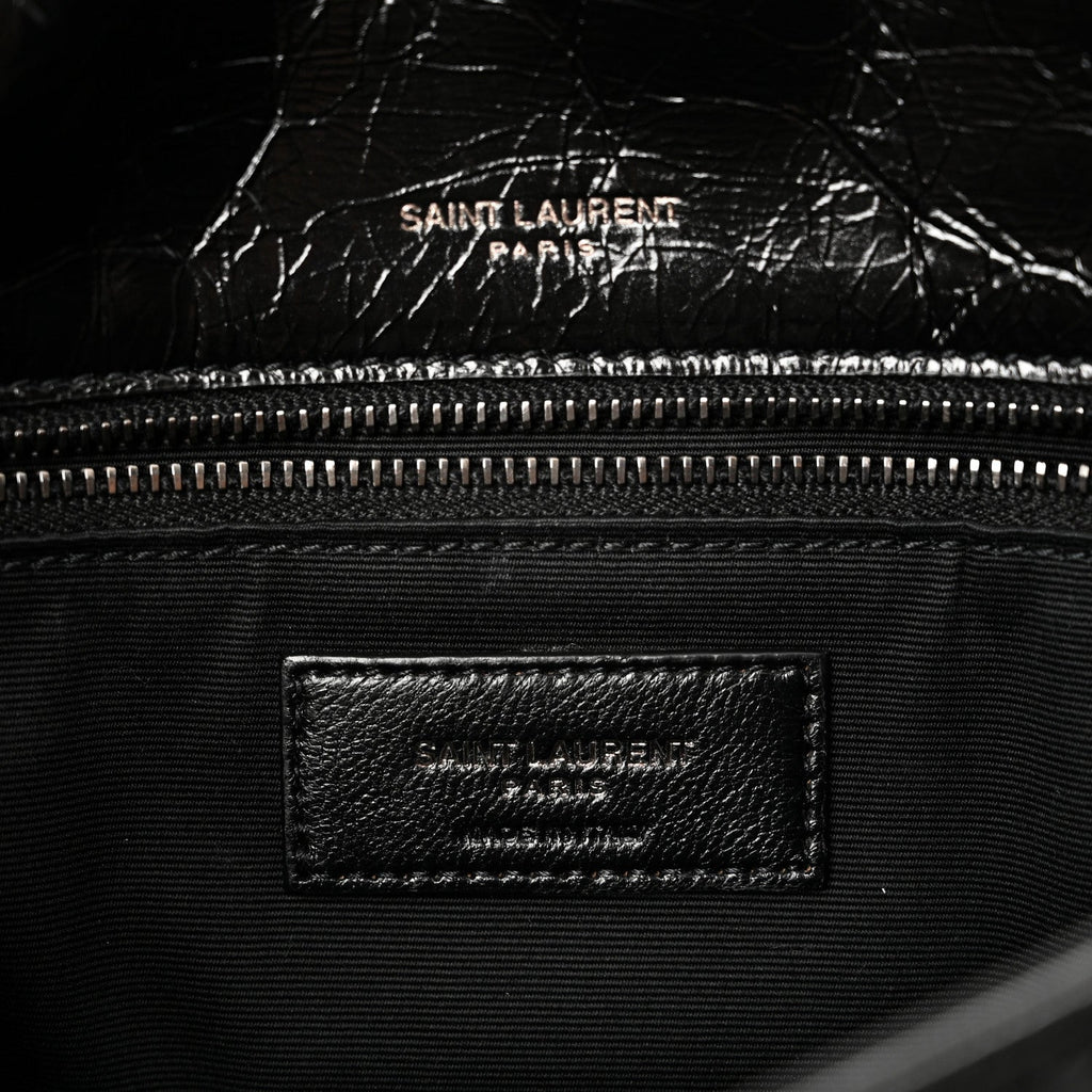 Crinkled Calfskin Matelasse Monogram Medium Niki Chain Satchel Black