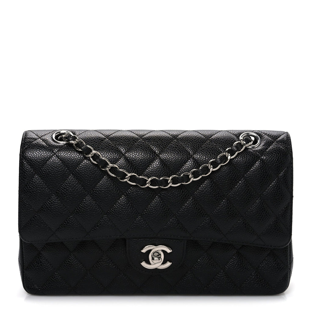 Caviar Quilted Medium Double Flap Black