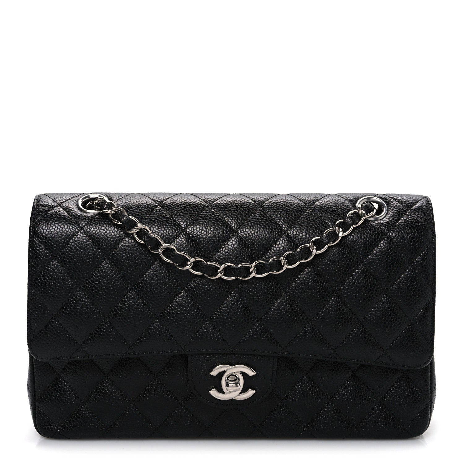 Caviar Quilted Medium Double Flap Black