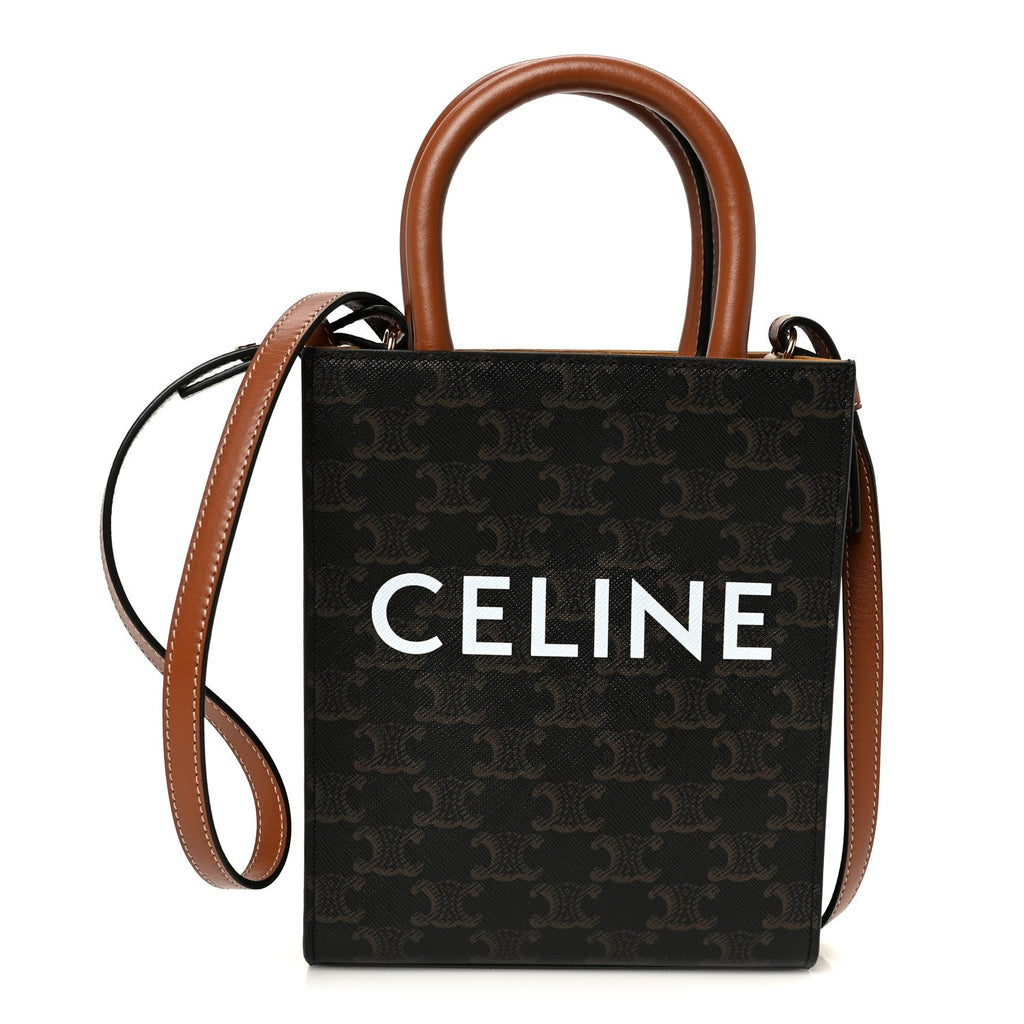 Triomphe Canvas Calfskin Mini Vertical Cabas Tan