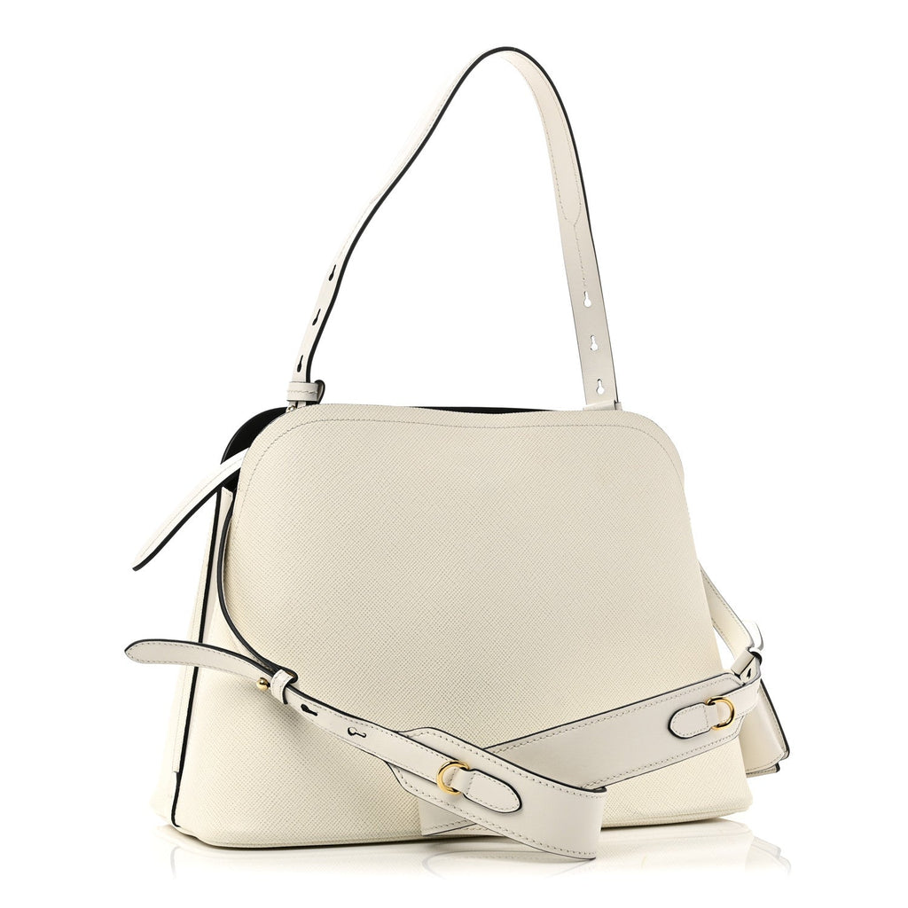Saffiano Cuir Matinee Tote White Black