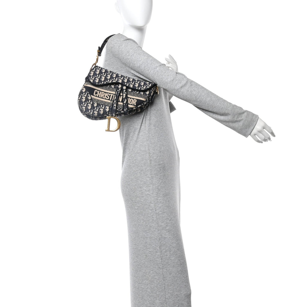 Oblique Embroidered Saddle Bag Blue
