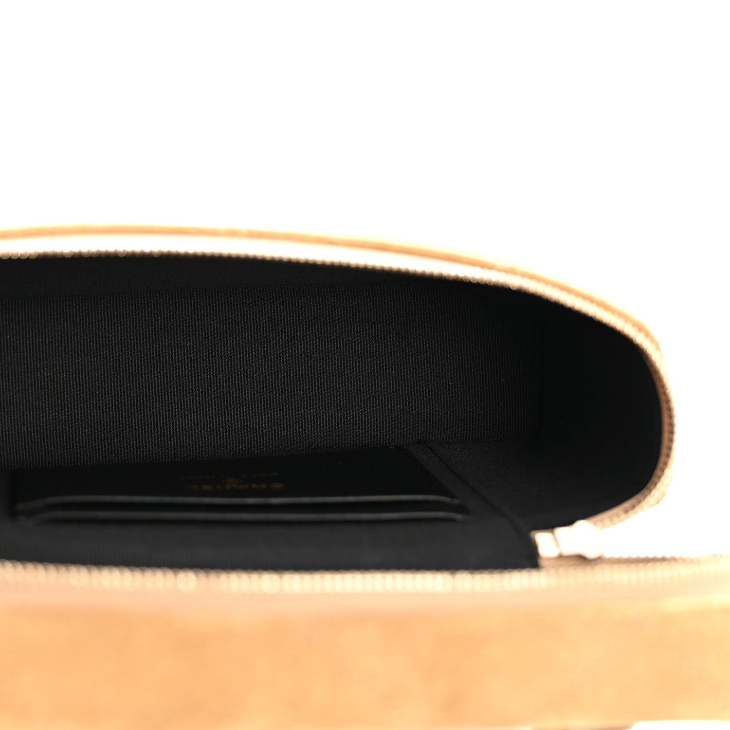 Suede Calfskin Shiny Lambskin Quilted Top Handle Slim Vanity Case With Chain Beige Black