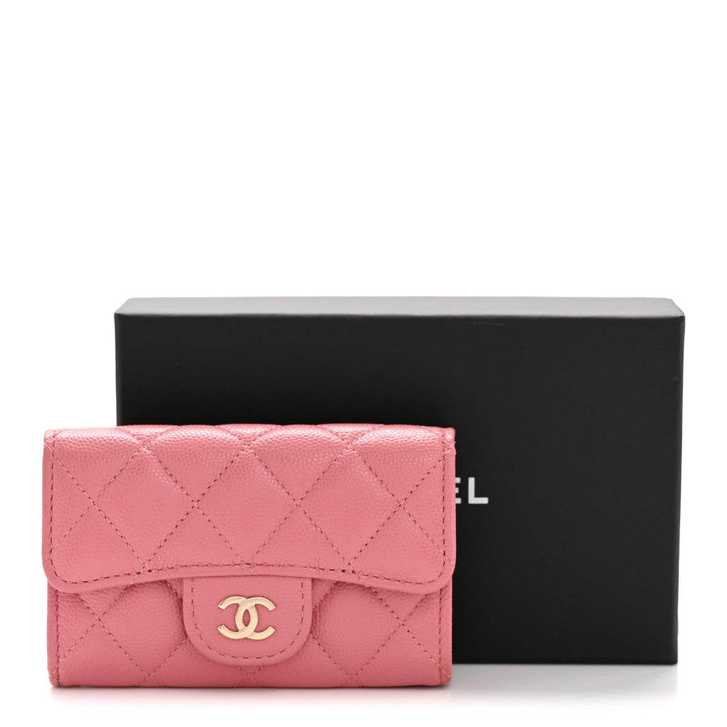 Caviar Quilted Flap  Holder Wallet Pink
