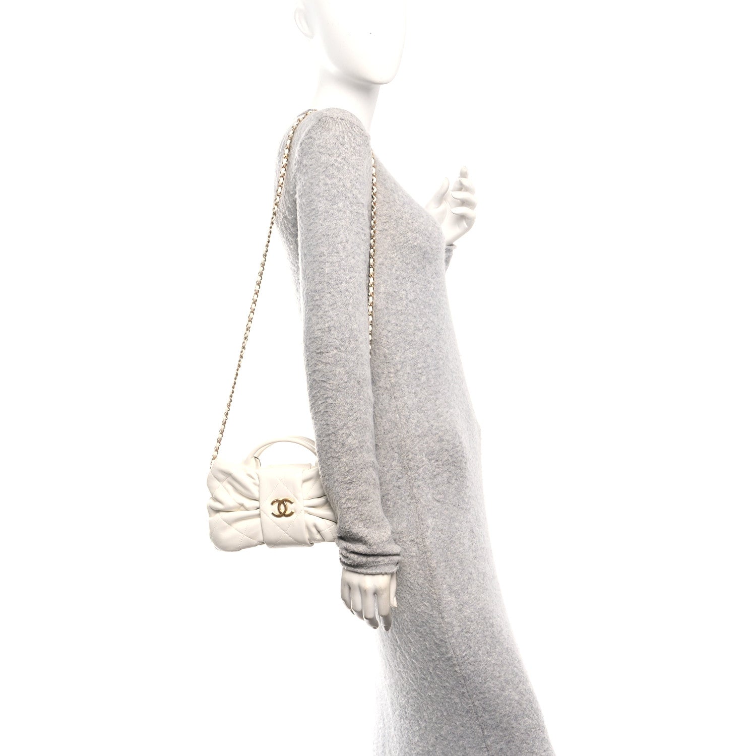 Lambskin Quilted Mini Bow Bag White