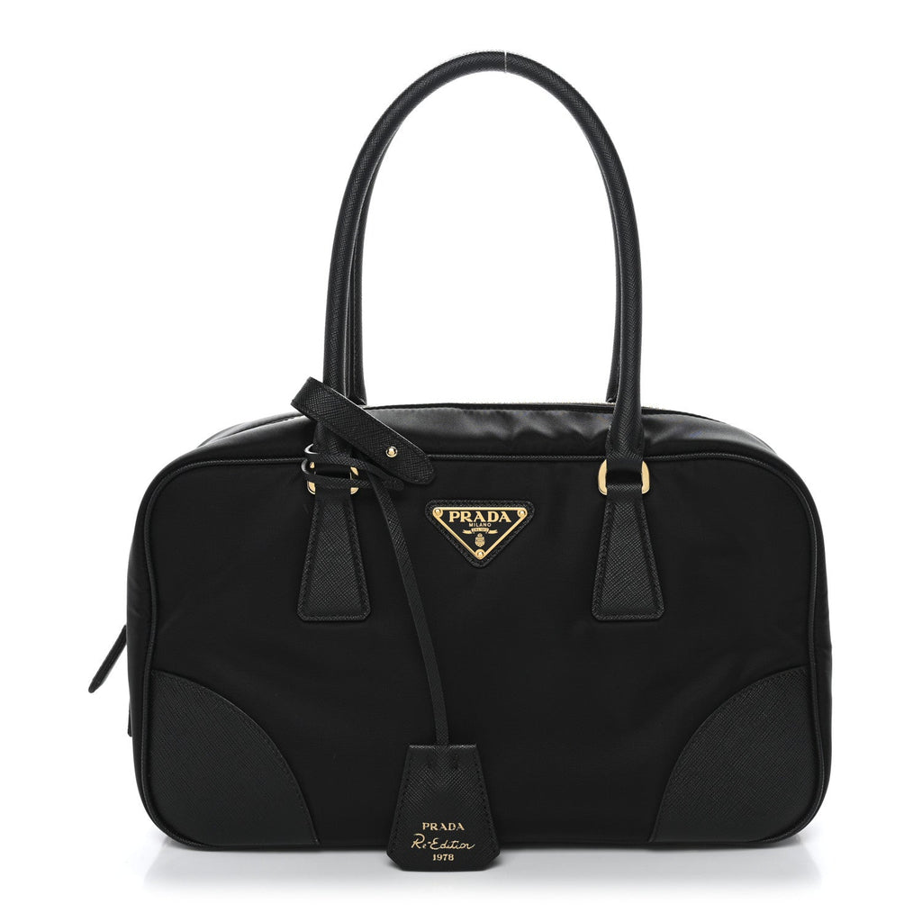 Re-Nylon Saffiano Medium Re-Edition 1978 Two Handle Bag Black