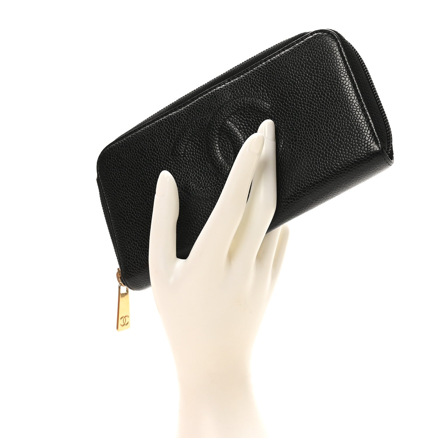 Caviar CC Timeless Large Zip Around Wallet Black