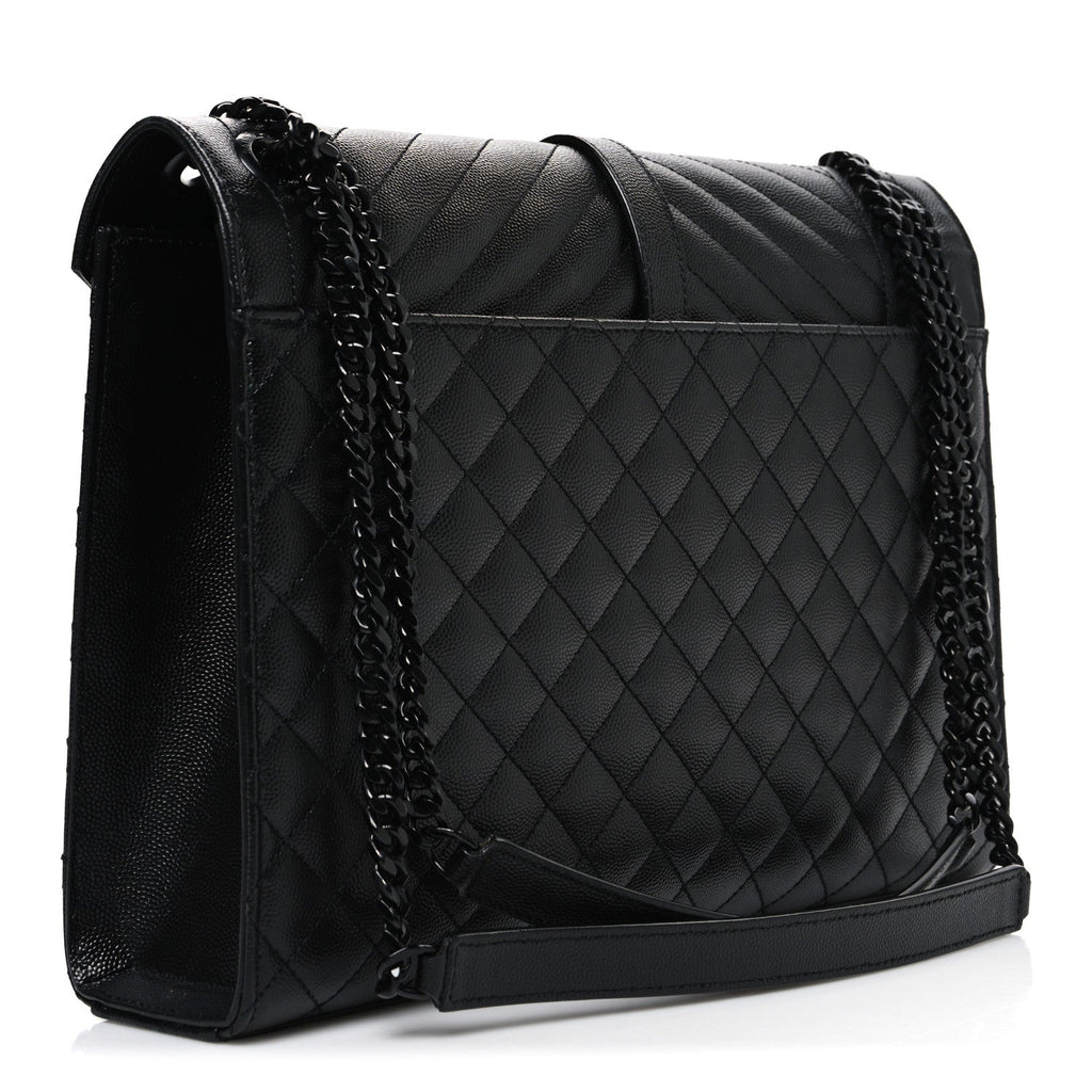 Grain De Poudre Textured Mixed Matelasse Large Triquilt Monogram Monochrome Satchel Black