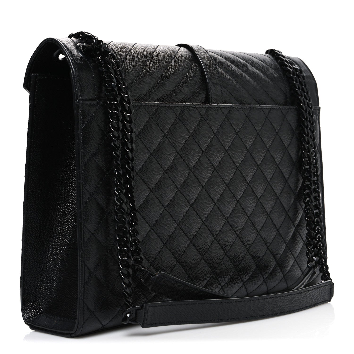 Grain De Poudre Textured Mixed Matelasse Large Triquilt Monogram Monochrome Satchel Black
