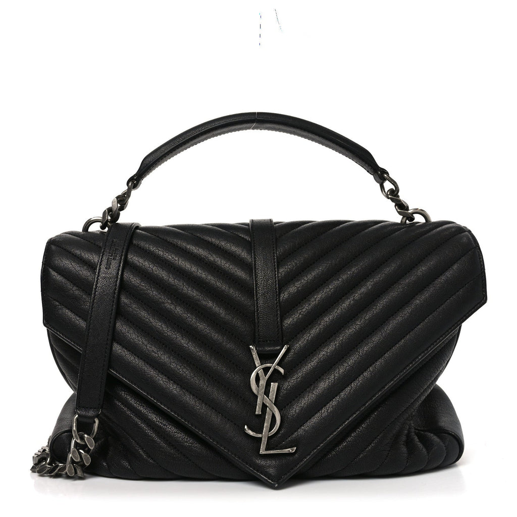 Sheepskin Matelasse Chevron Monogram Large College Bag Black