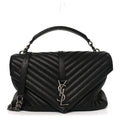 Sheepskin Matelasse Chevron Monogram Large College Bag Black