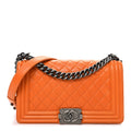 Lambskin Quilted Medium Boy Flap Orange