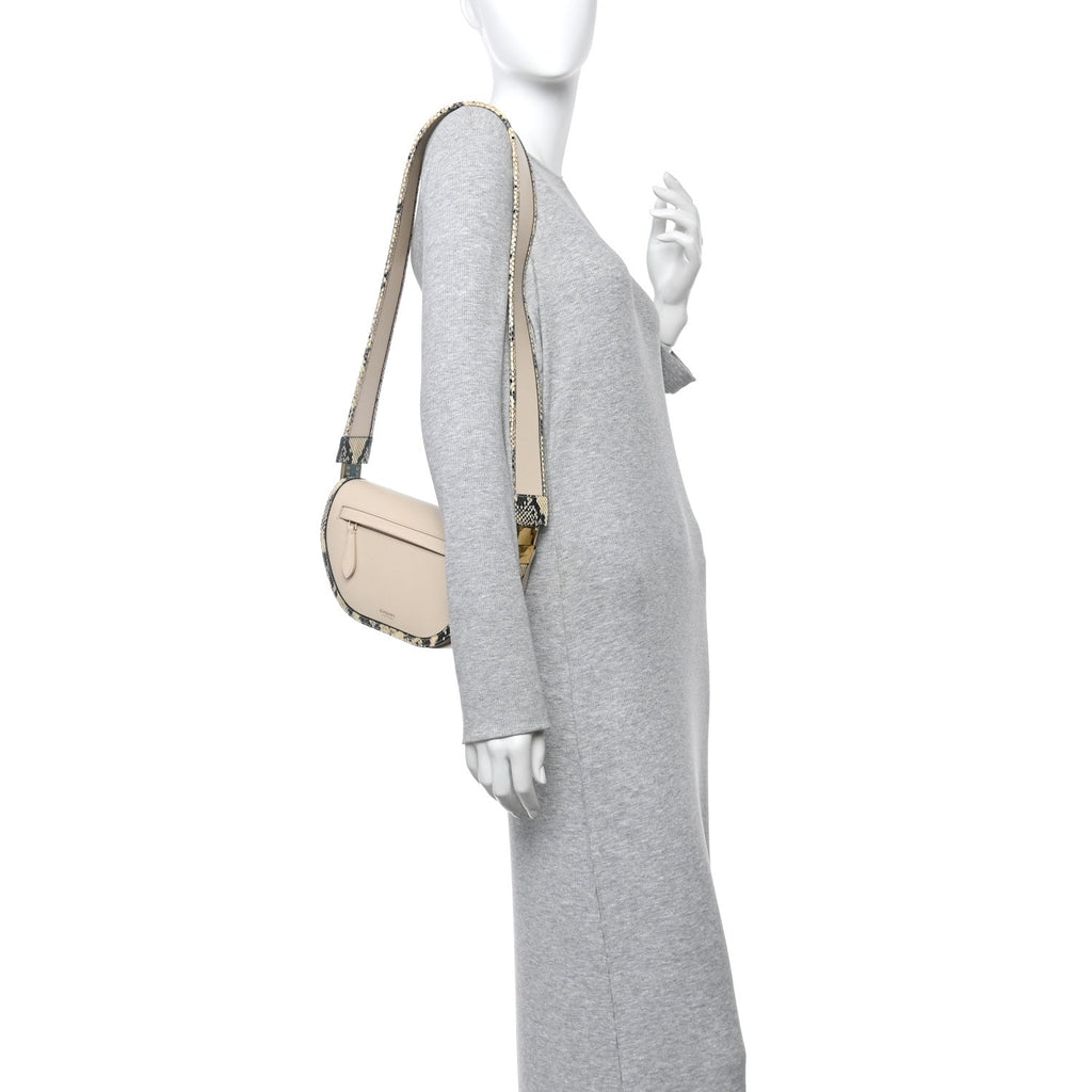 Calfskin Snakeskin Small Olympia Shoulder Bag Pale Biscuit