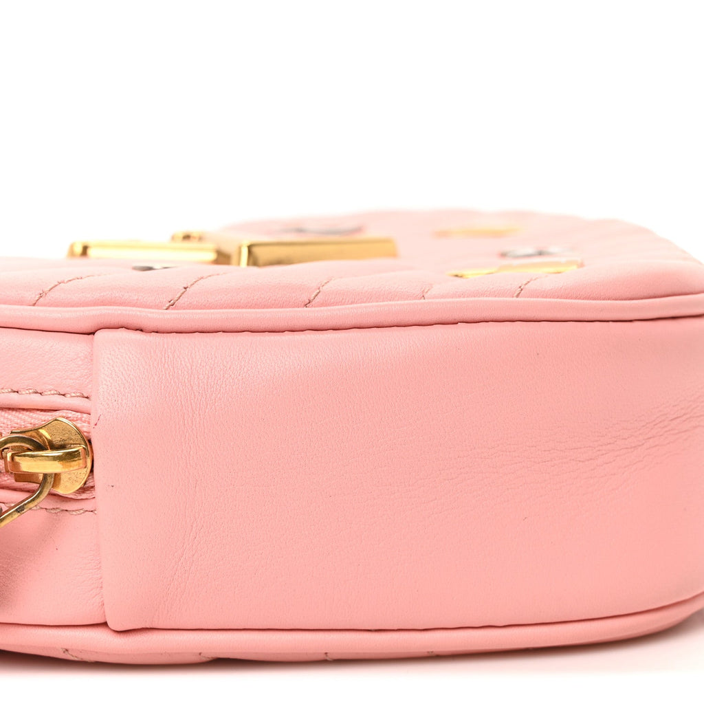 Calfskin Embellished New Wave Love Lock Heart Bag Rose Pomettes