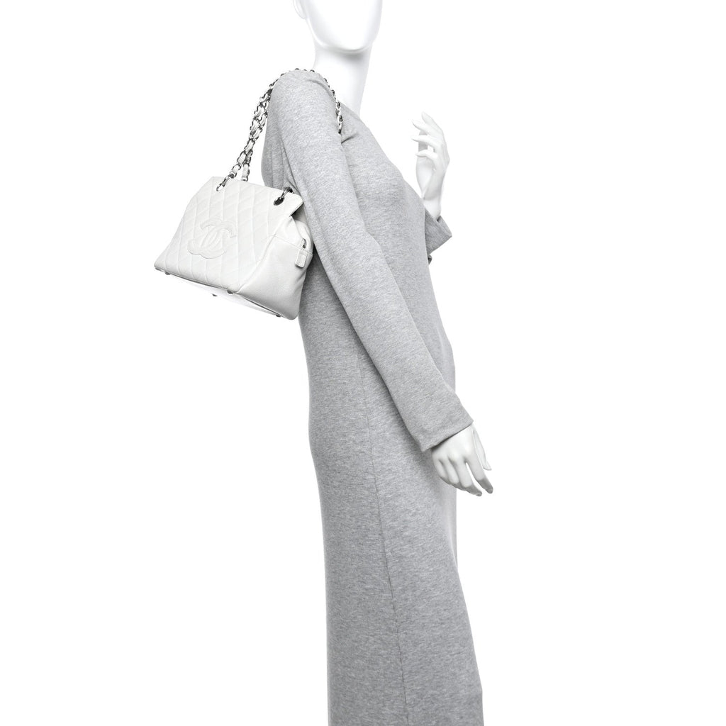 Caviar Quilted Petit Timeless Tote PTT White