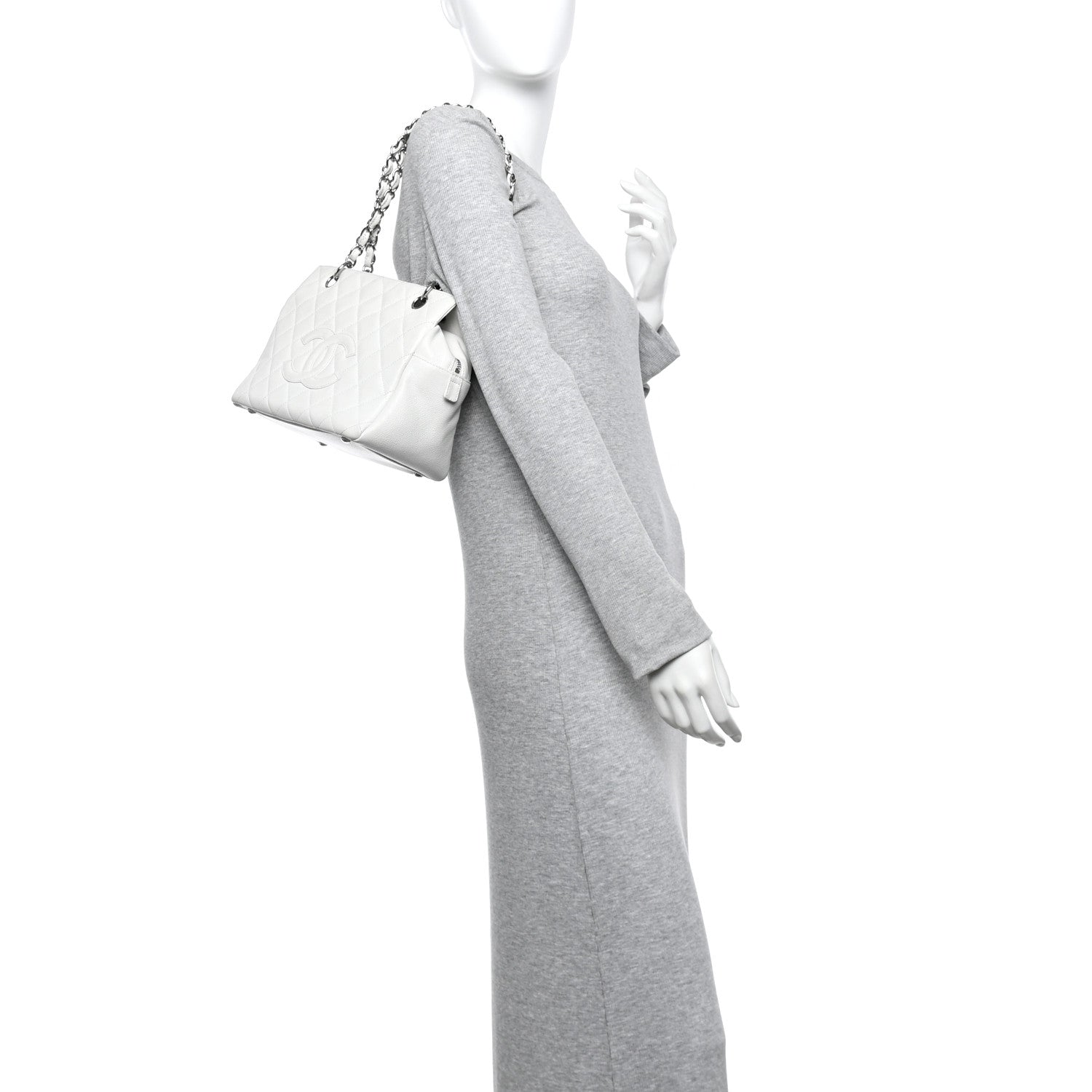 Caviar Quilted Petit Timeless Tote PTT White