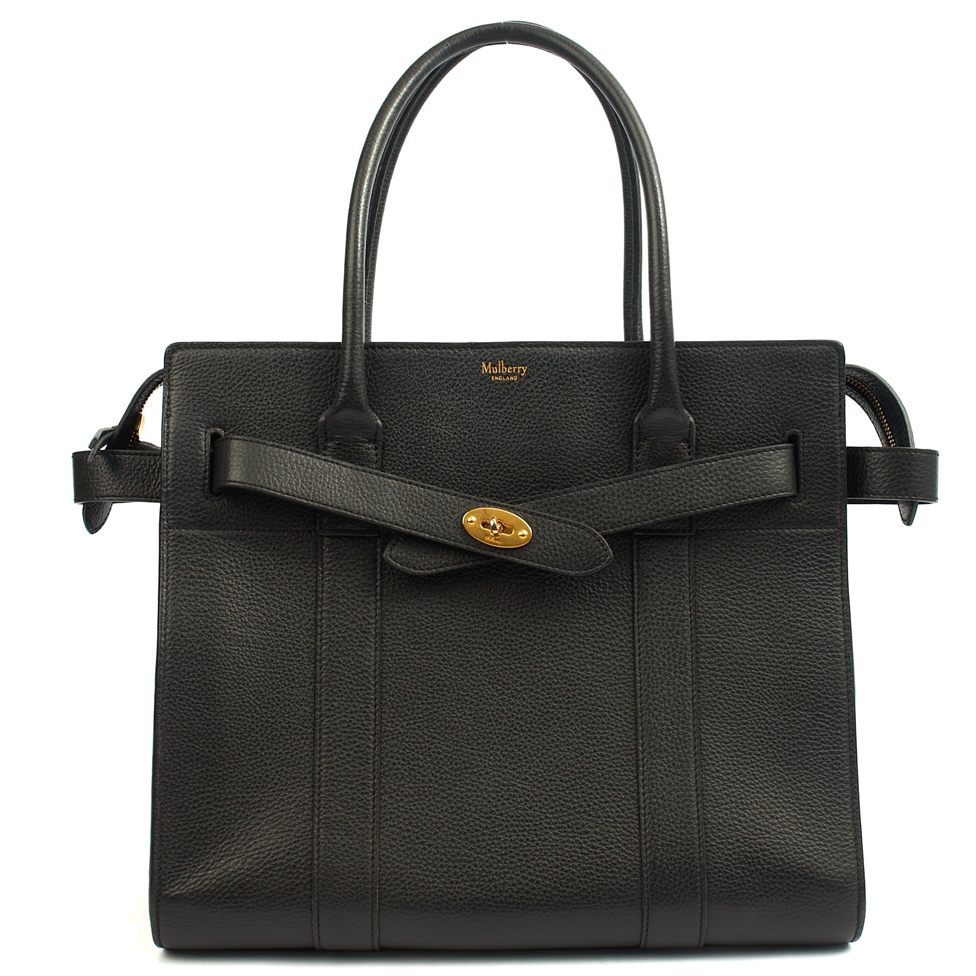 Mulberry Tote Zipped Bayswater in Black, Calfskin Leather