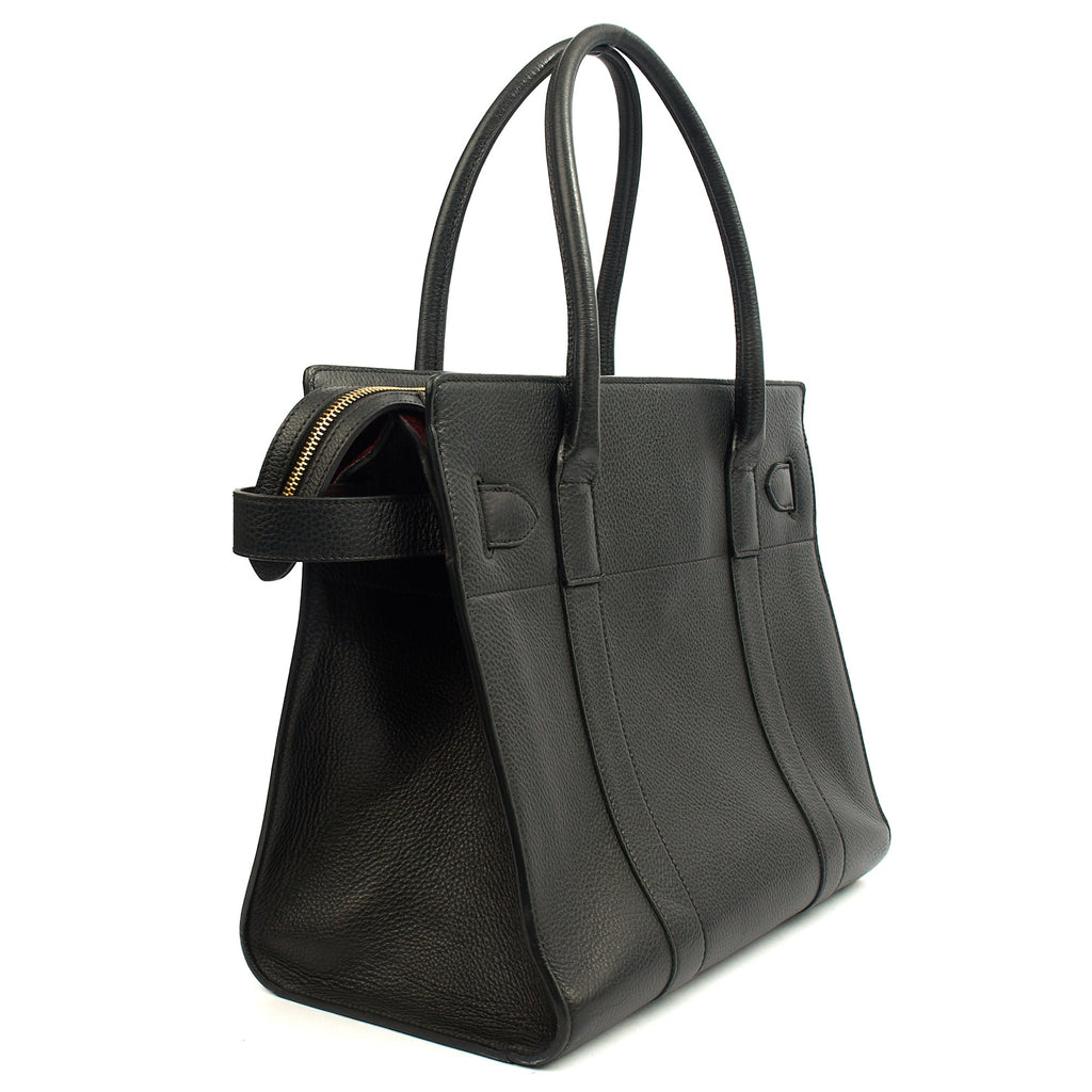 Mulberry Tote Zipped Bayswater in Black, Calfskin Leather