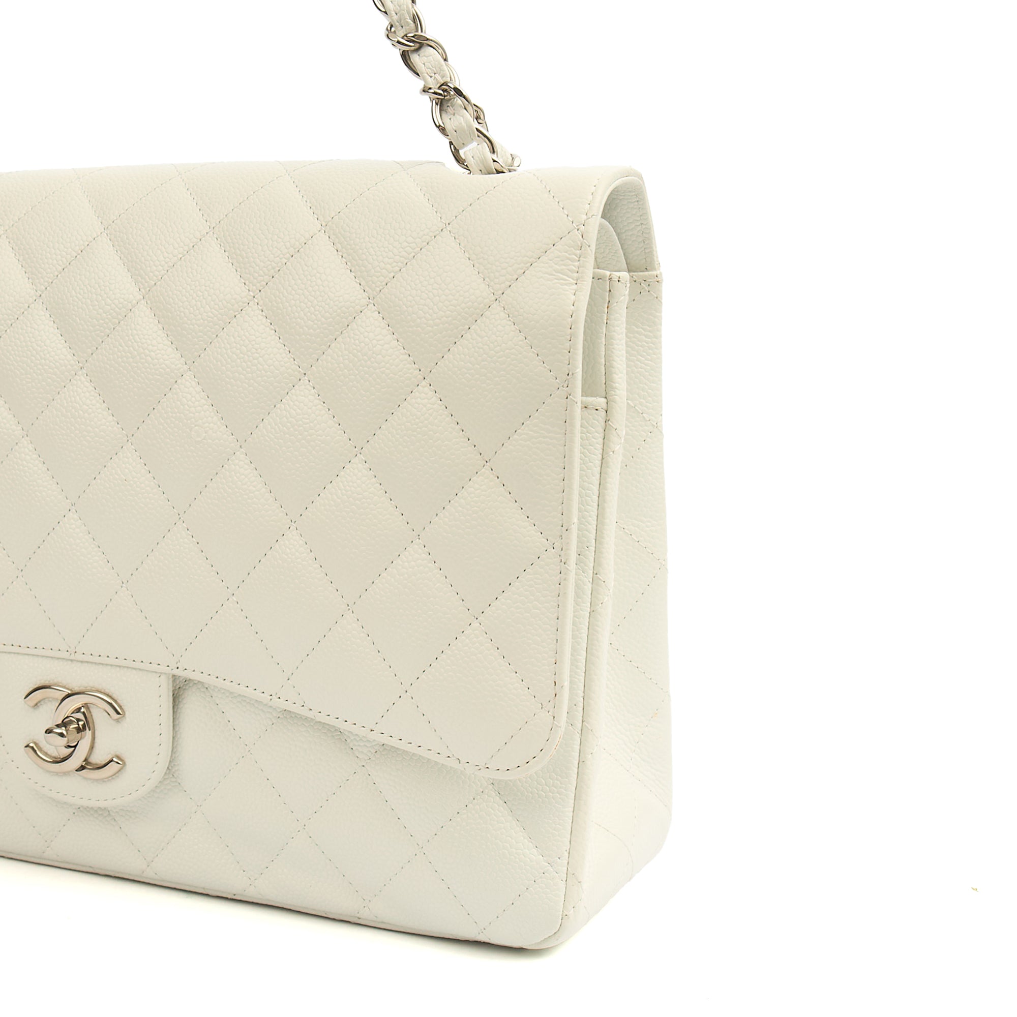 Chanel Shoulder Bag Classic - Maxi in White, Caviar Leather