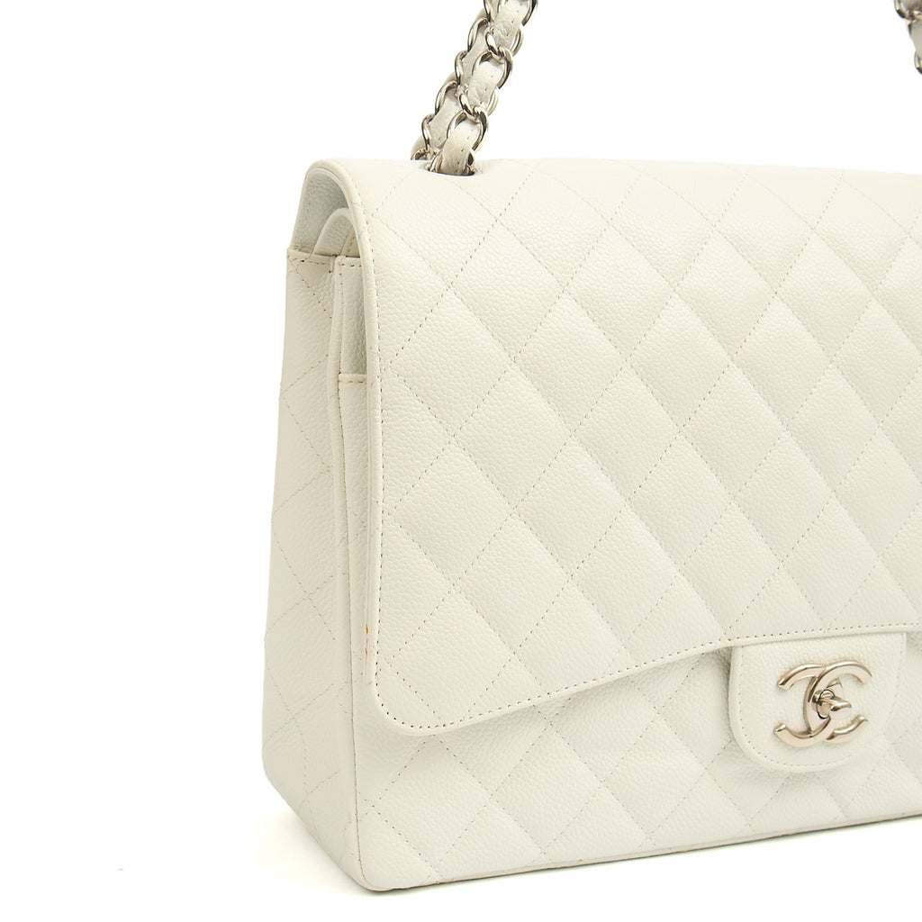 Chanel Shoulder Bag Classic - Maxi in White, Caviar Leather