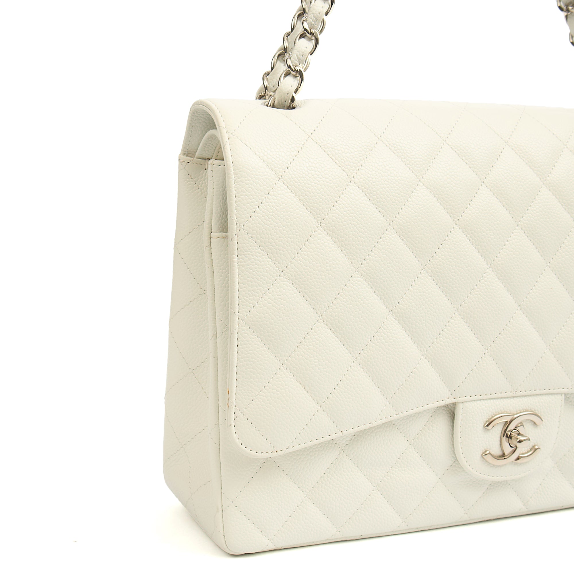 Chanel Shoulder Bag Classic - Maxi in White, Caviar Leather