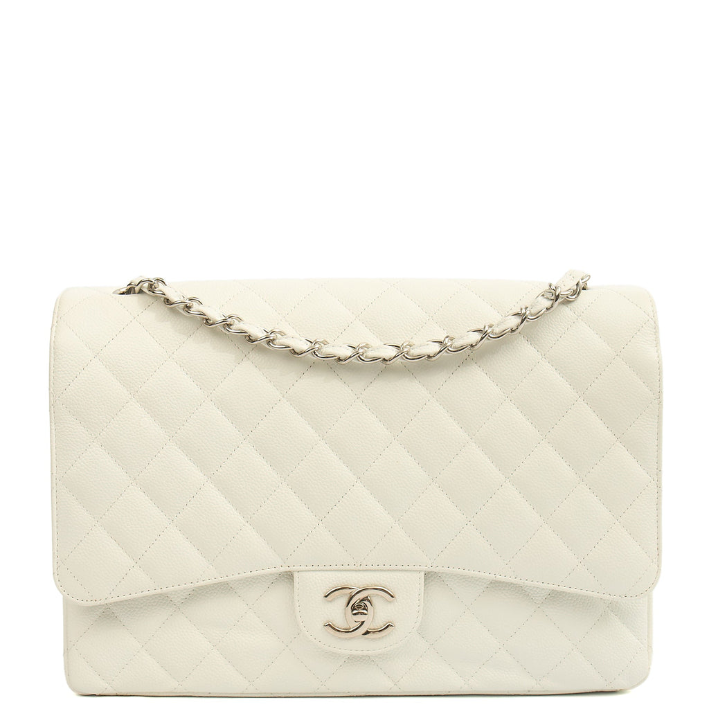 Chanel Shoulder Bag Classic - Maxi in White, Caviar Leather