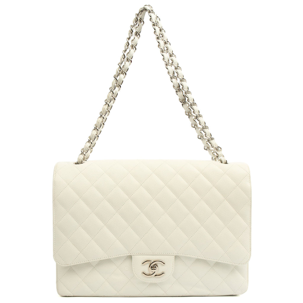 Chanel Shoulder Bag Classic - Maxi in White, Caviar Leather