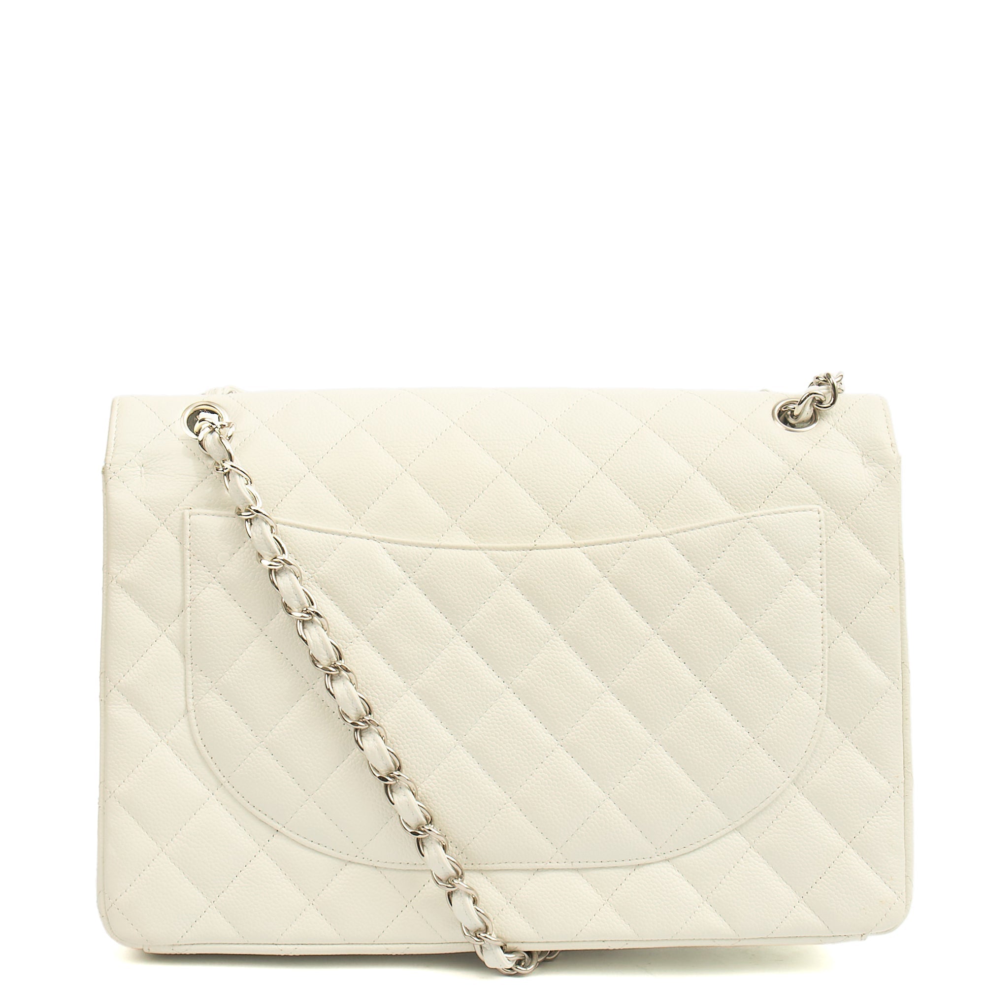 Chanel Shoulder Bag Classic - Maxi in White, Caviar Leather
