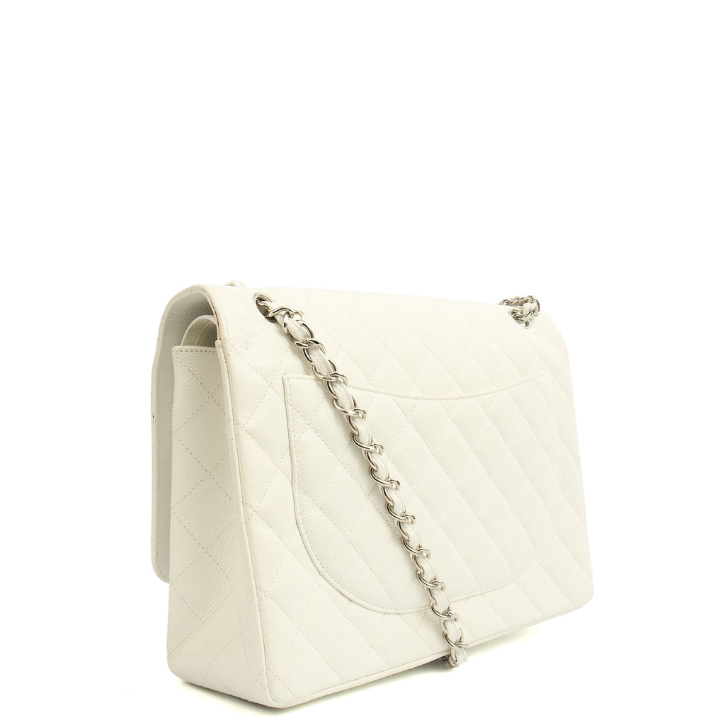 Chanel Shoulder Bag Classic - Maxi in White, Caviar Leather