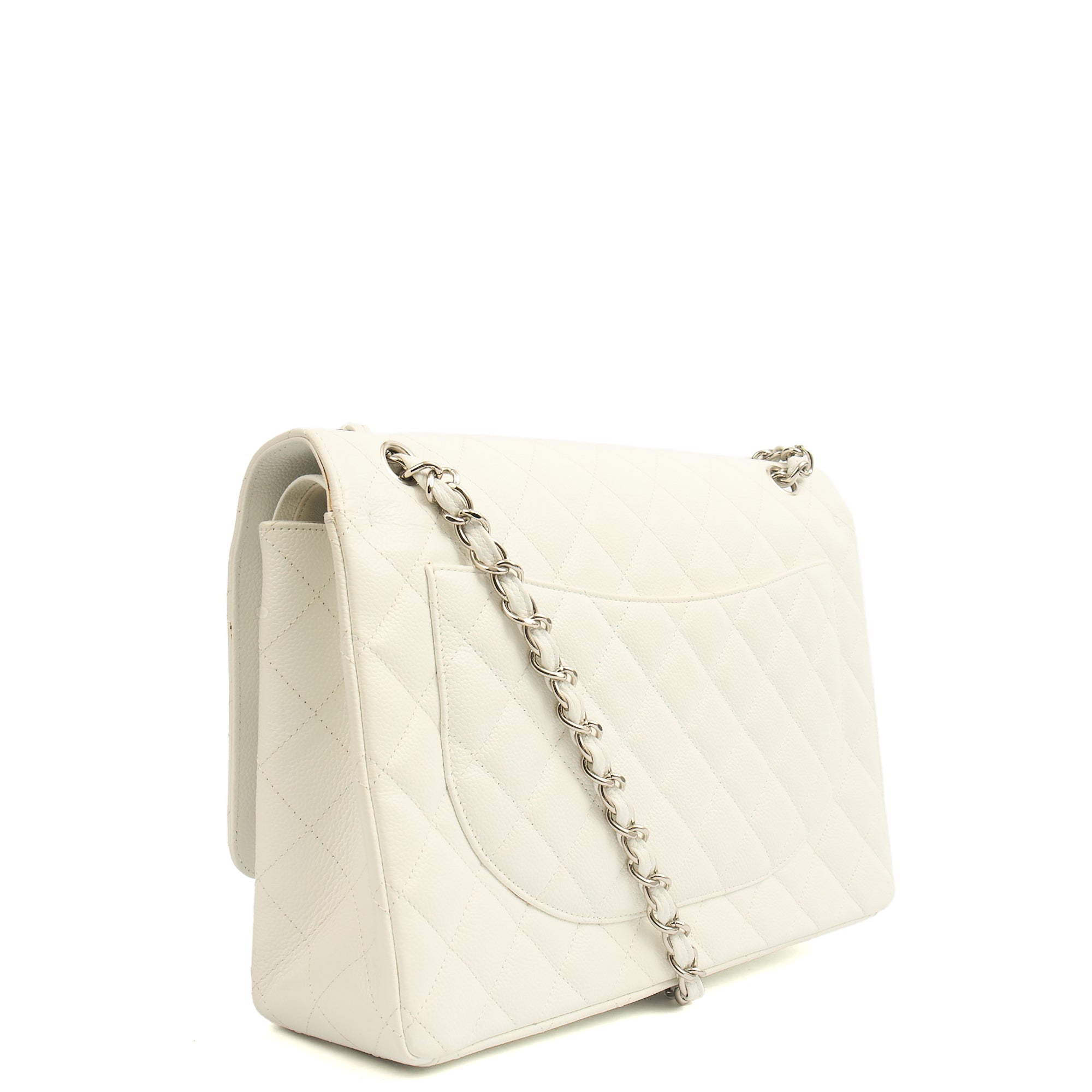 Chanel Shoulder Bag Classic - Maxi in White, Caviar Leather
