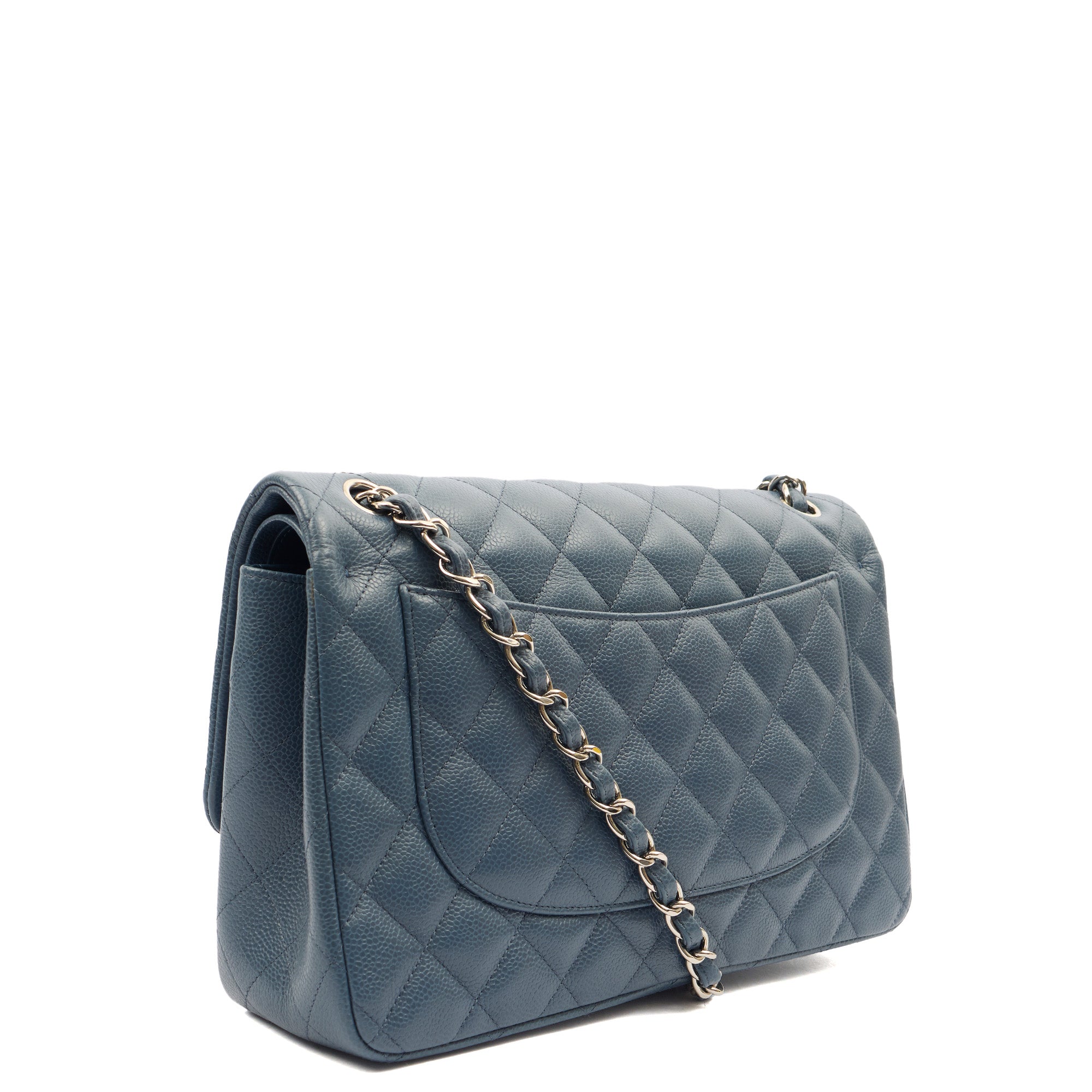 Chanel Shoulder Bag Classic Double Flap - Large in Blue, Caviar Leather