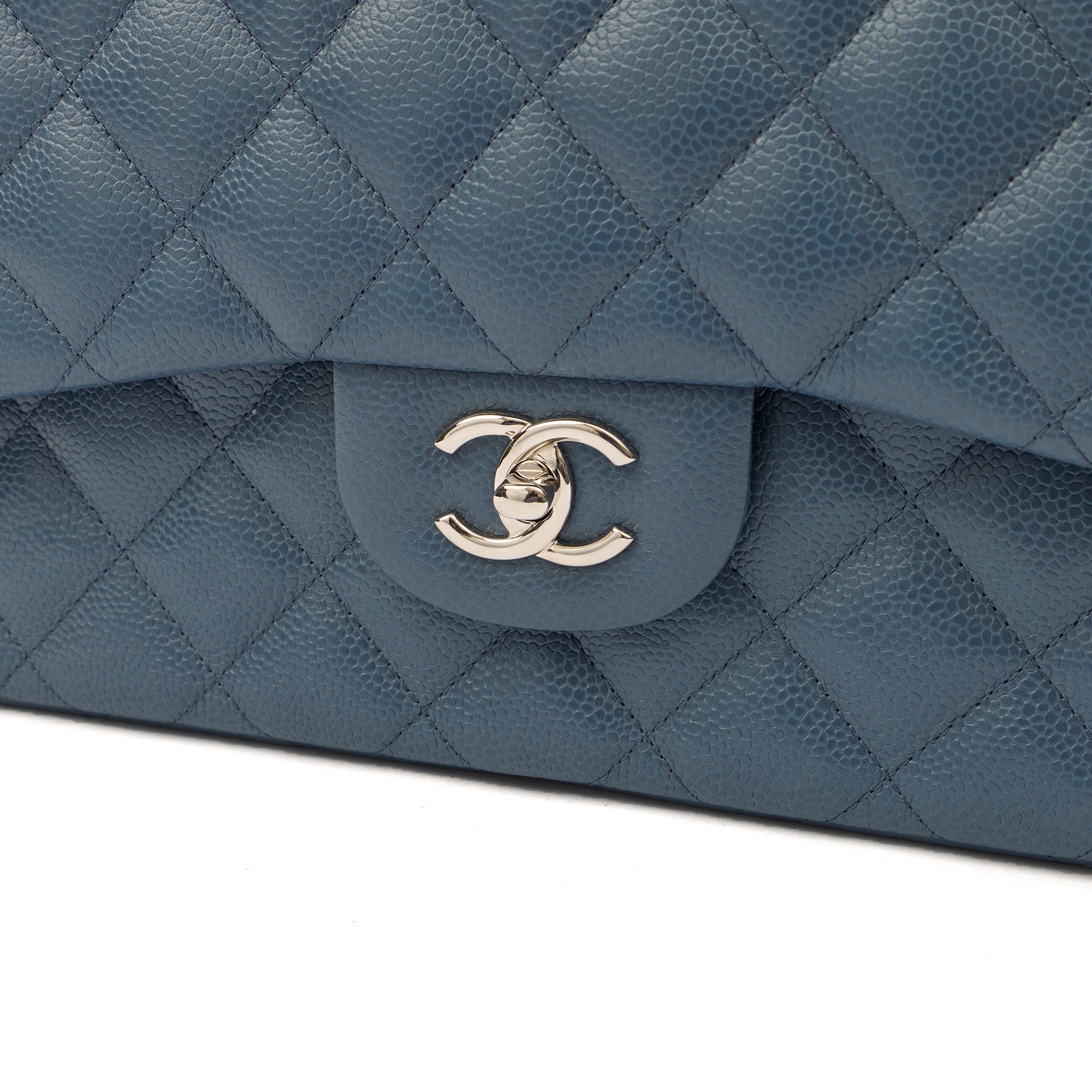 Chanel Shoulder Bag Classic Double Flap - Large in Blue, Caviar Leather