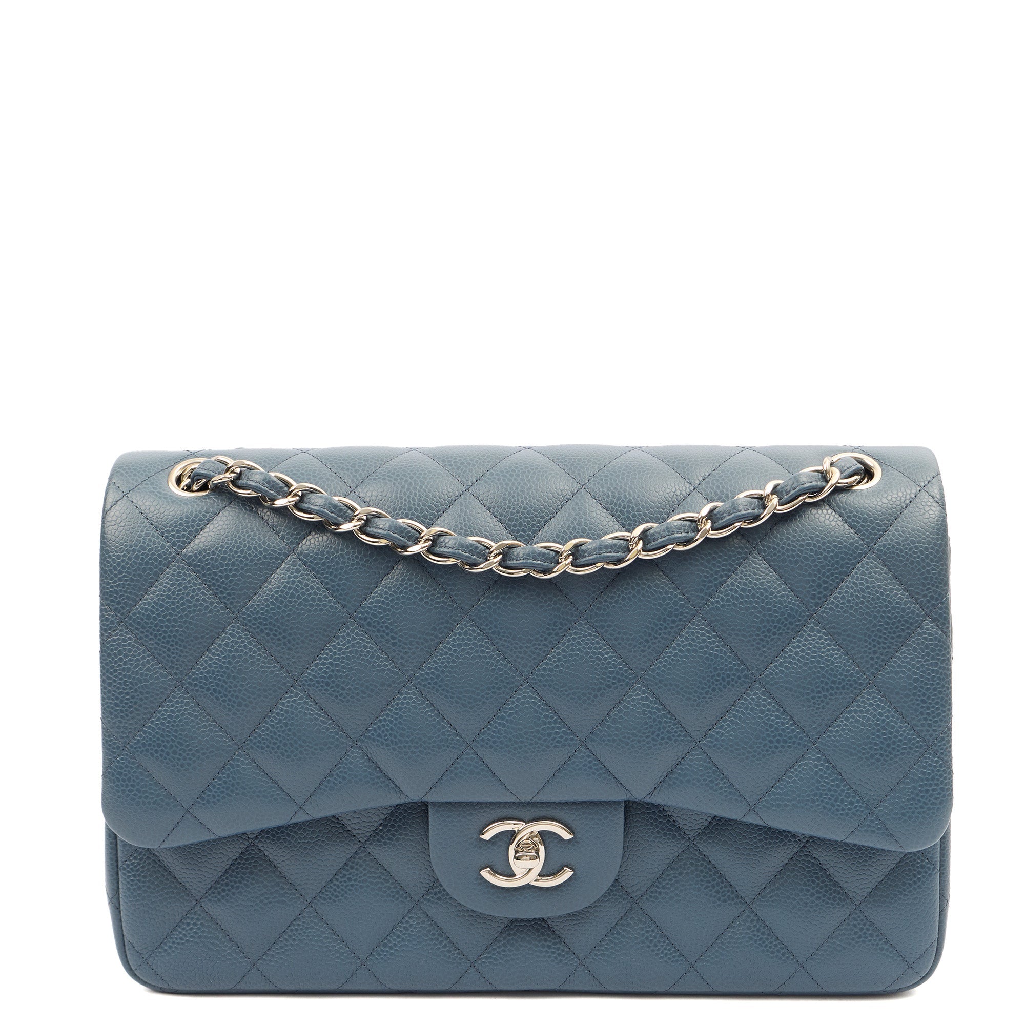 Chanel Shoulder Bag Classic Double Flap - Large in Blue, Caviar Leather