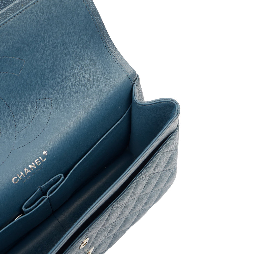 Chanel Shoulder Bag Classic Double Flap - Large in Blue, Caviar Leather