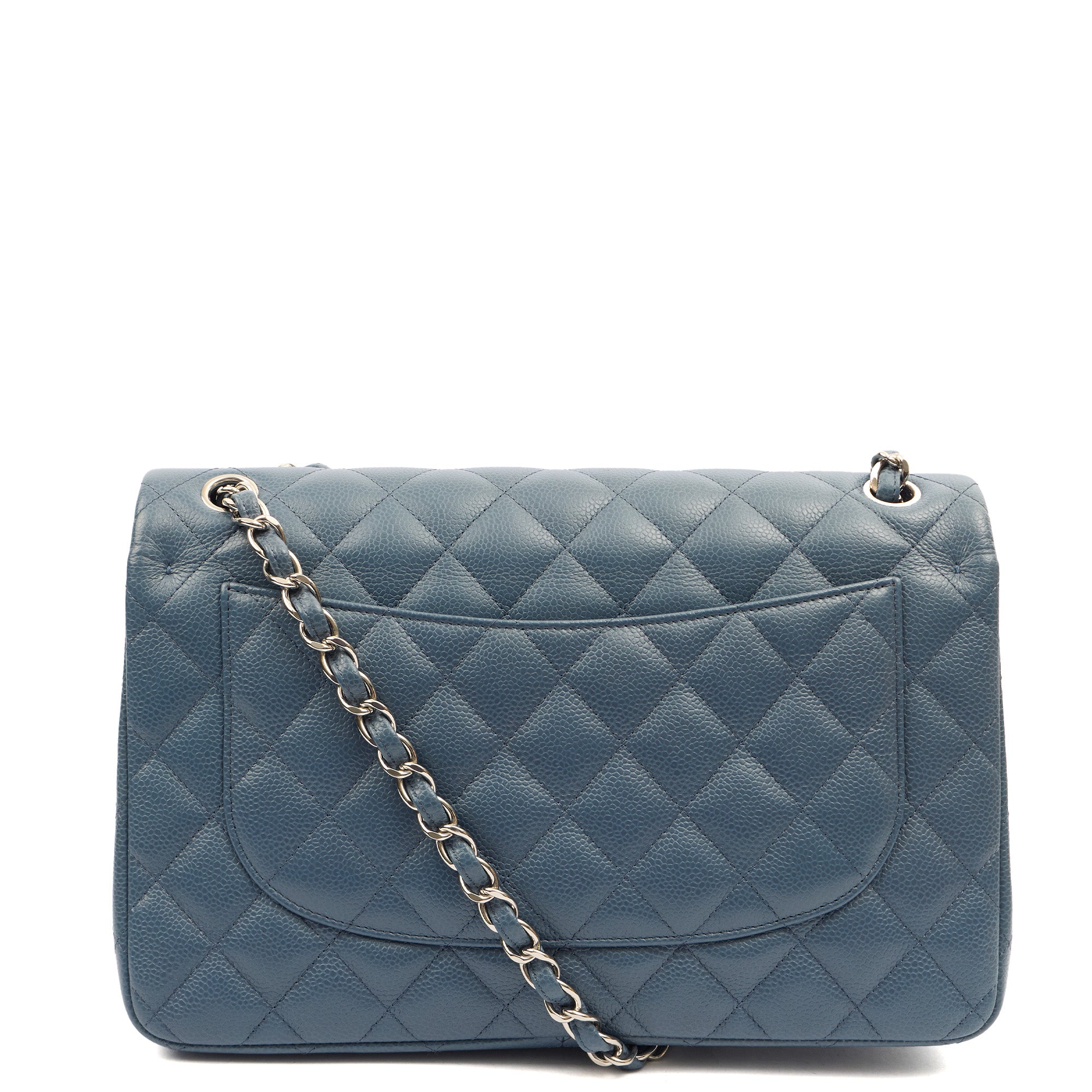 Chanel Shoulder Bag Classic Double Flap - Large in Blue, Caviar Leather