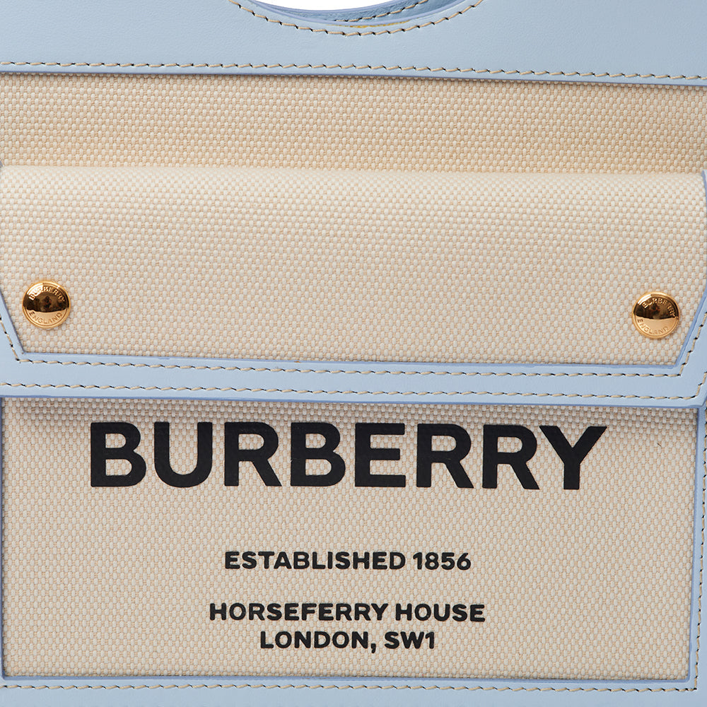 Burberry Top Handle Two-Tone Pocket Bag - Medium in Blue, Leather